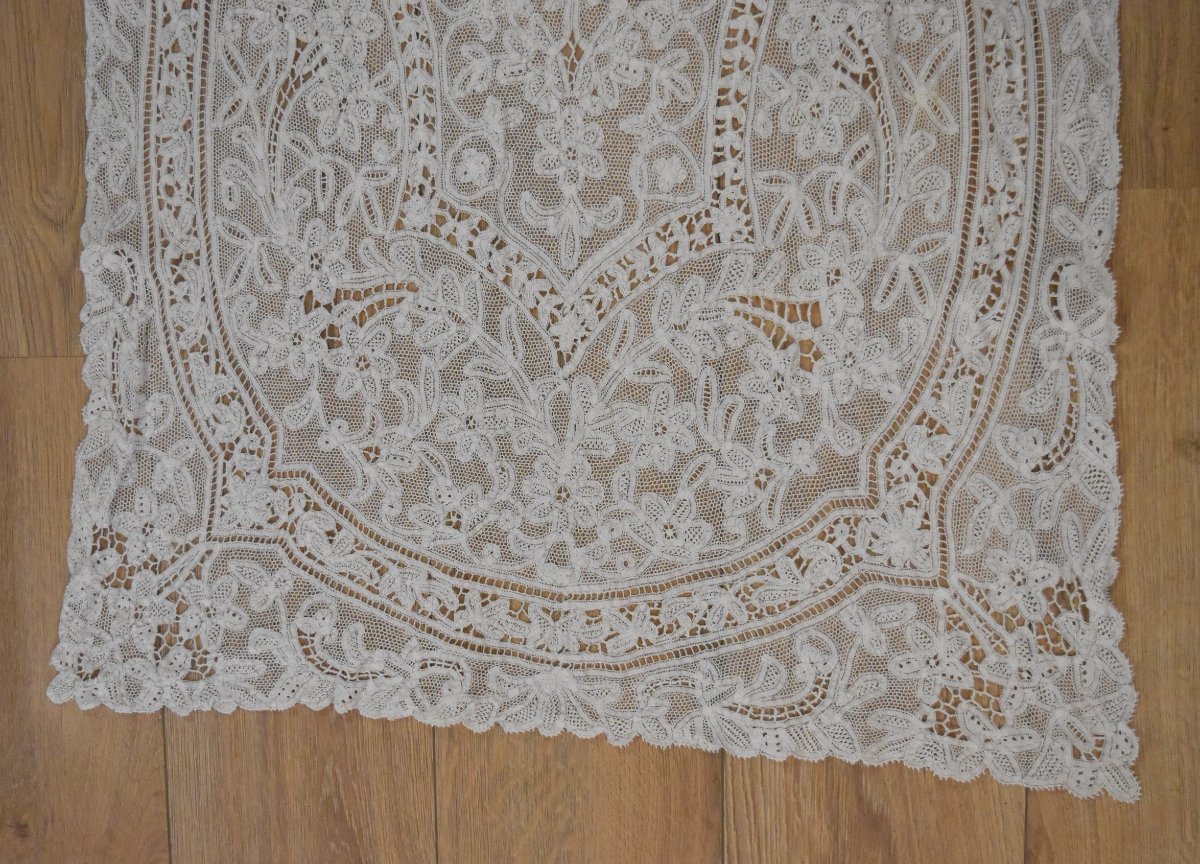 Antique Milan Lace Altar Cloth Or Table Runner -photo-3