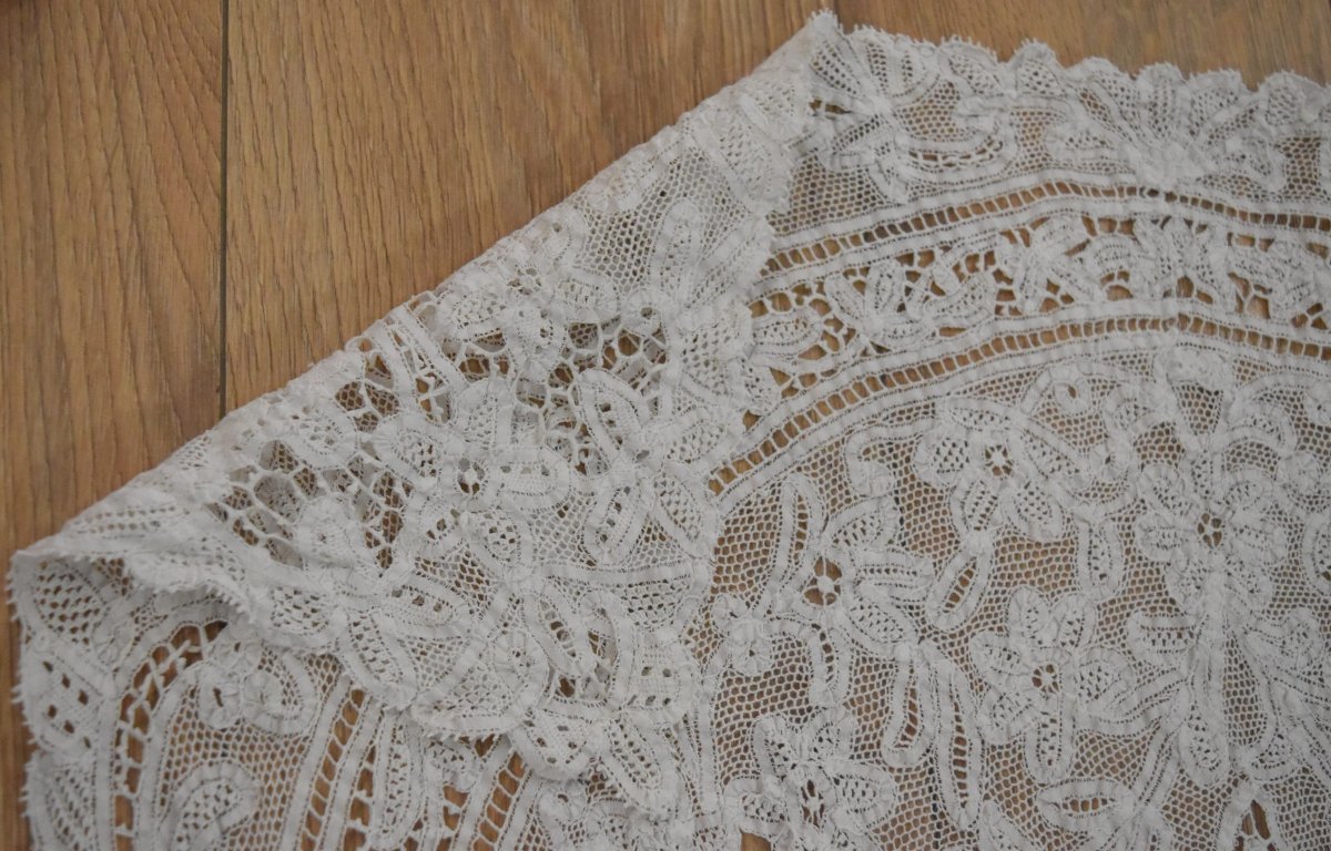 Antique Milan Lace Altar Cloth Or Table Runner -photo-5