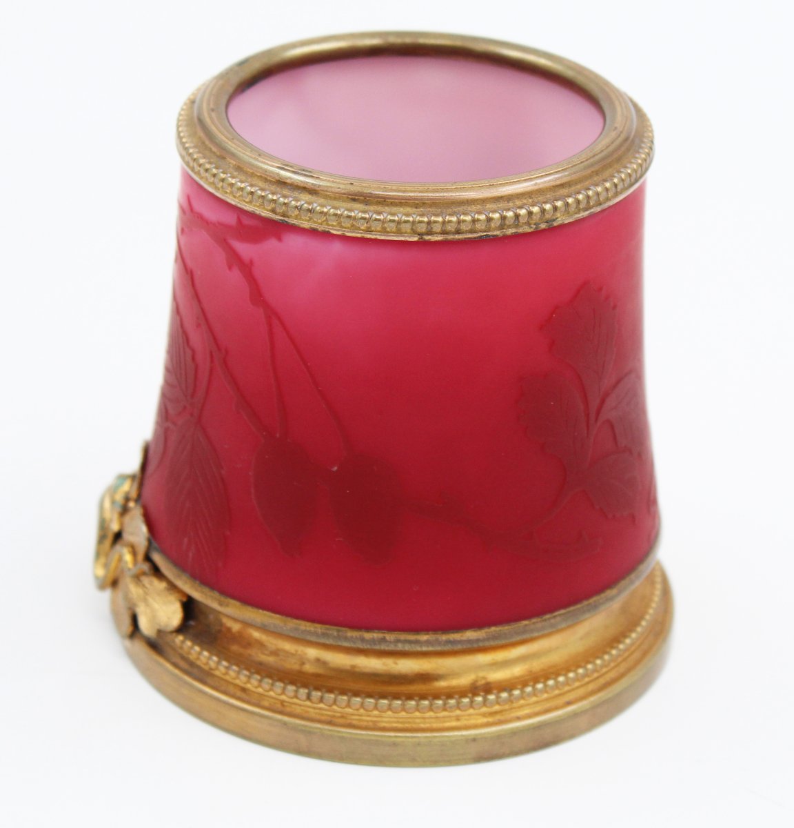 Pink Opaline Vase With A Gold-plated Brass Frame-photo-2