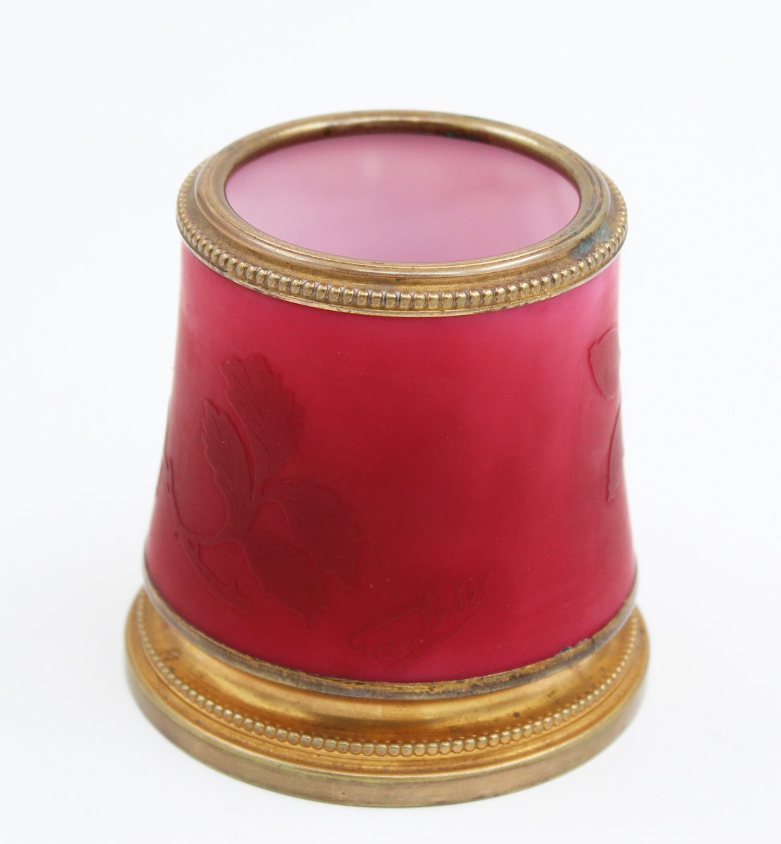 Pink Opaline Vase With A Gold-plated Brass Frame-photo-3