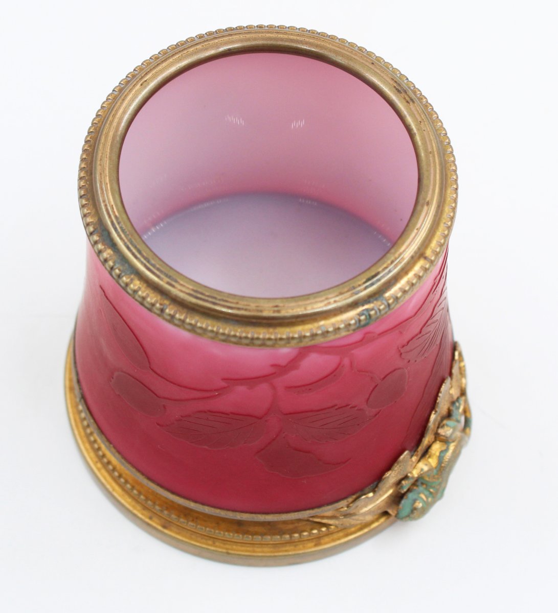 Pink Opaline Vase With A Gold-plated Brass Frame-photo-1