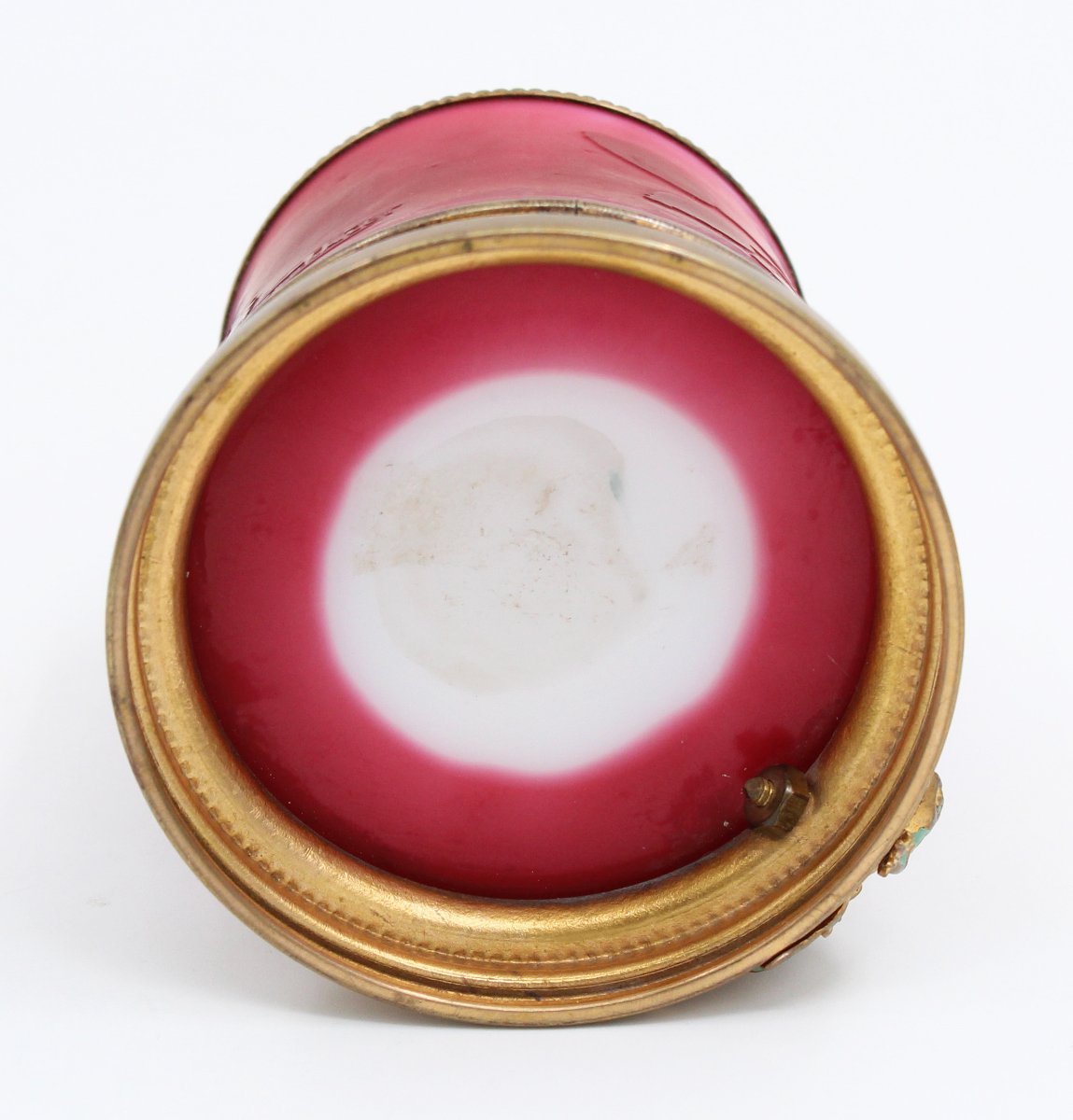 Pink Opaline Vase With A Gold-plated Brass Frame-photo-2