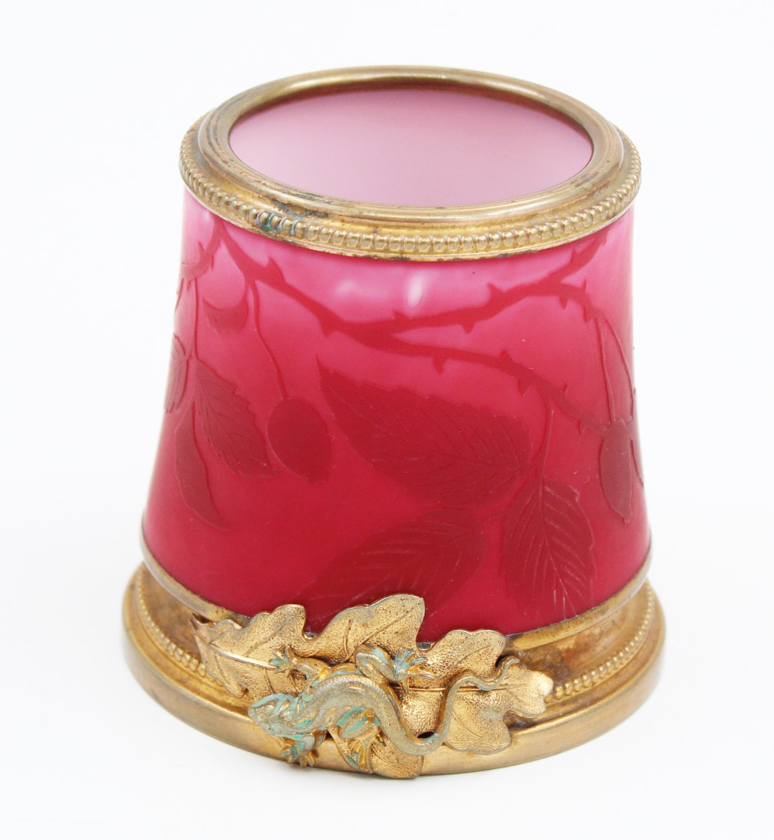 Pink Opaline Vase With A Gold-plated Brass Frame