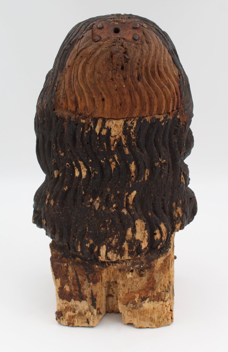 Polychrome Carved Wooden Bust Sculpture With Glass Eyes-photo-2