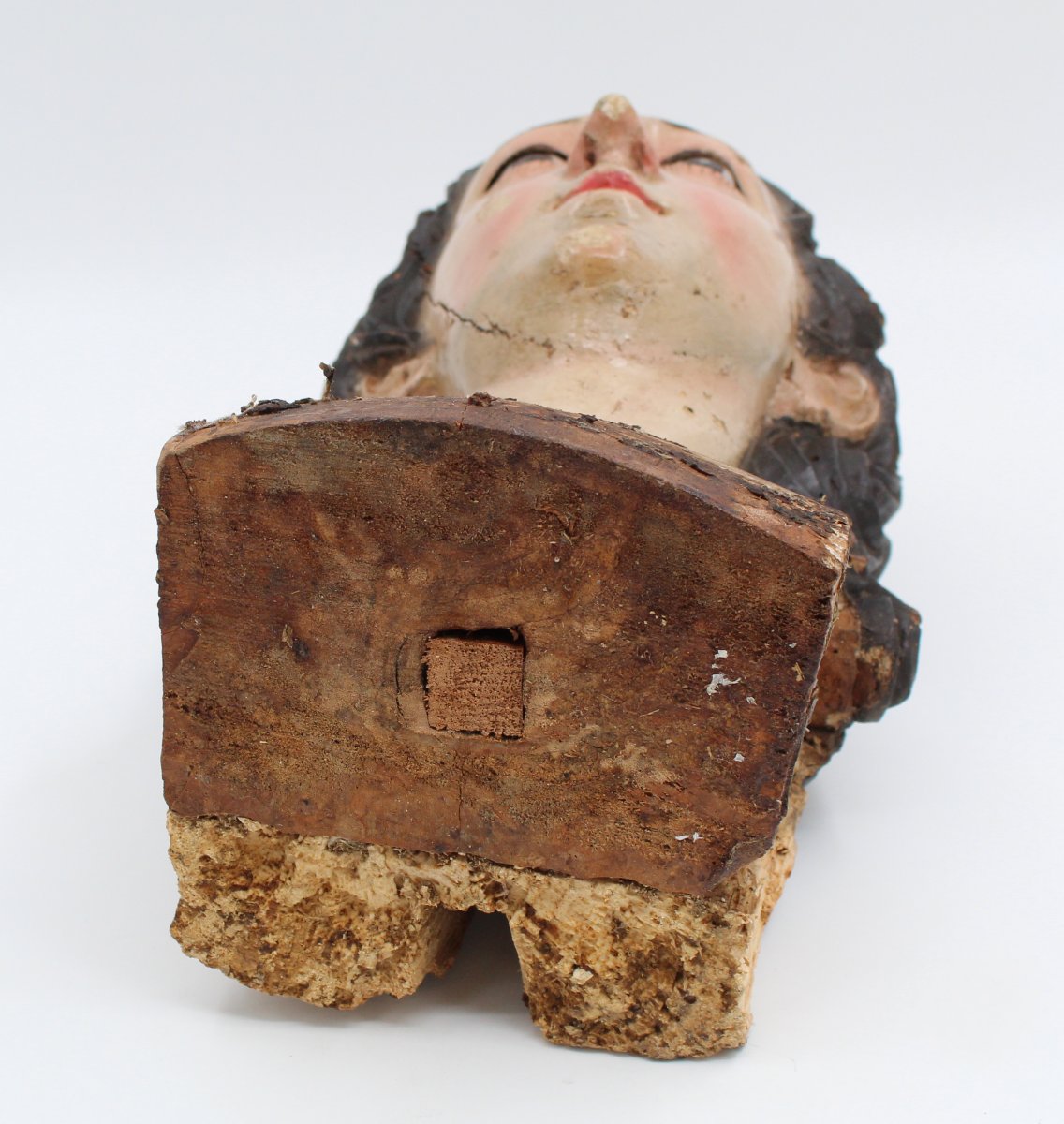 Polychrome Carved Wooden Bust Sculpture With Glass Eyes-photo-5