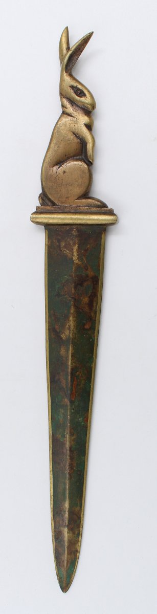 Bronze Letter Opener Signed By G. Garreau; Art Deco-era Letter Opener-photo-1