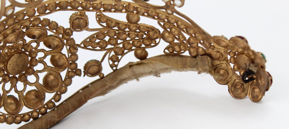 19th-century Gilt Brass Tiara With Rhinestones-photo-4