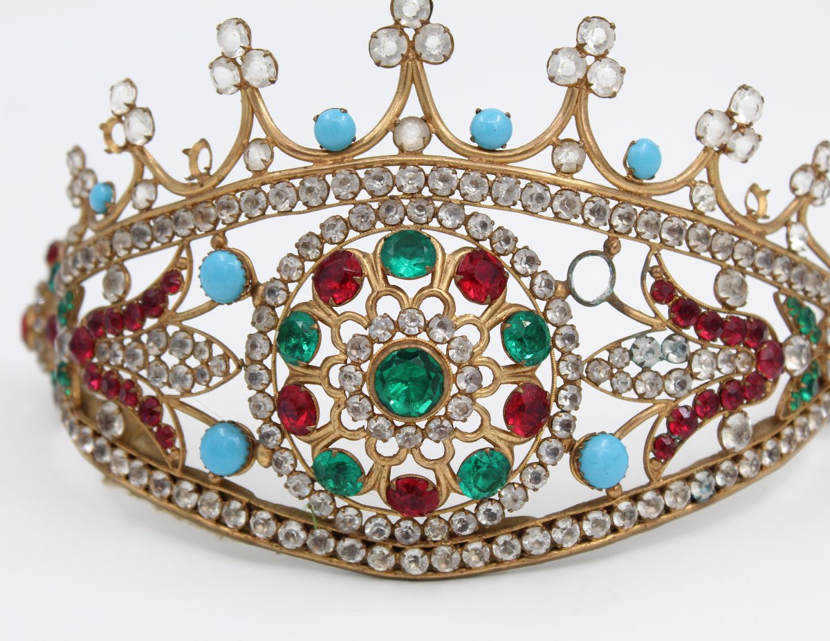19th-century Gilt Brass Tiara With Rhinestones-photo-2