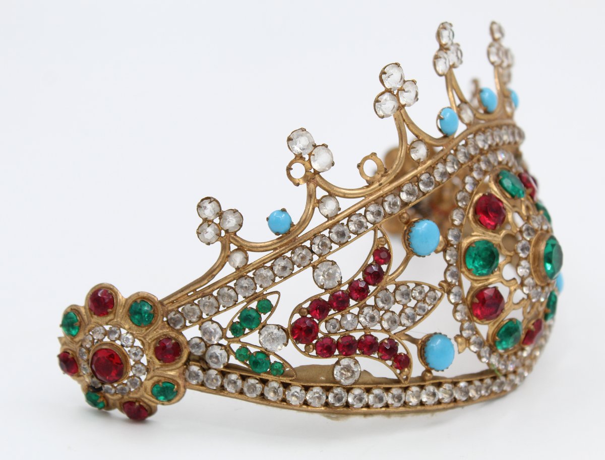 19th-century Gilt Brass Tiara With Rhinestones-photo-3