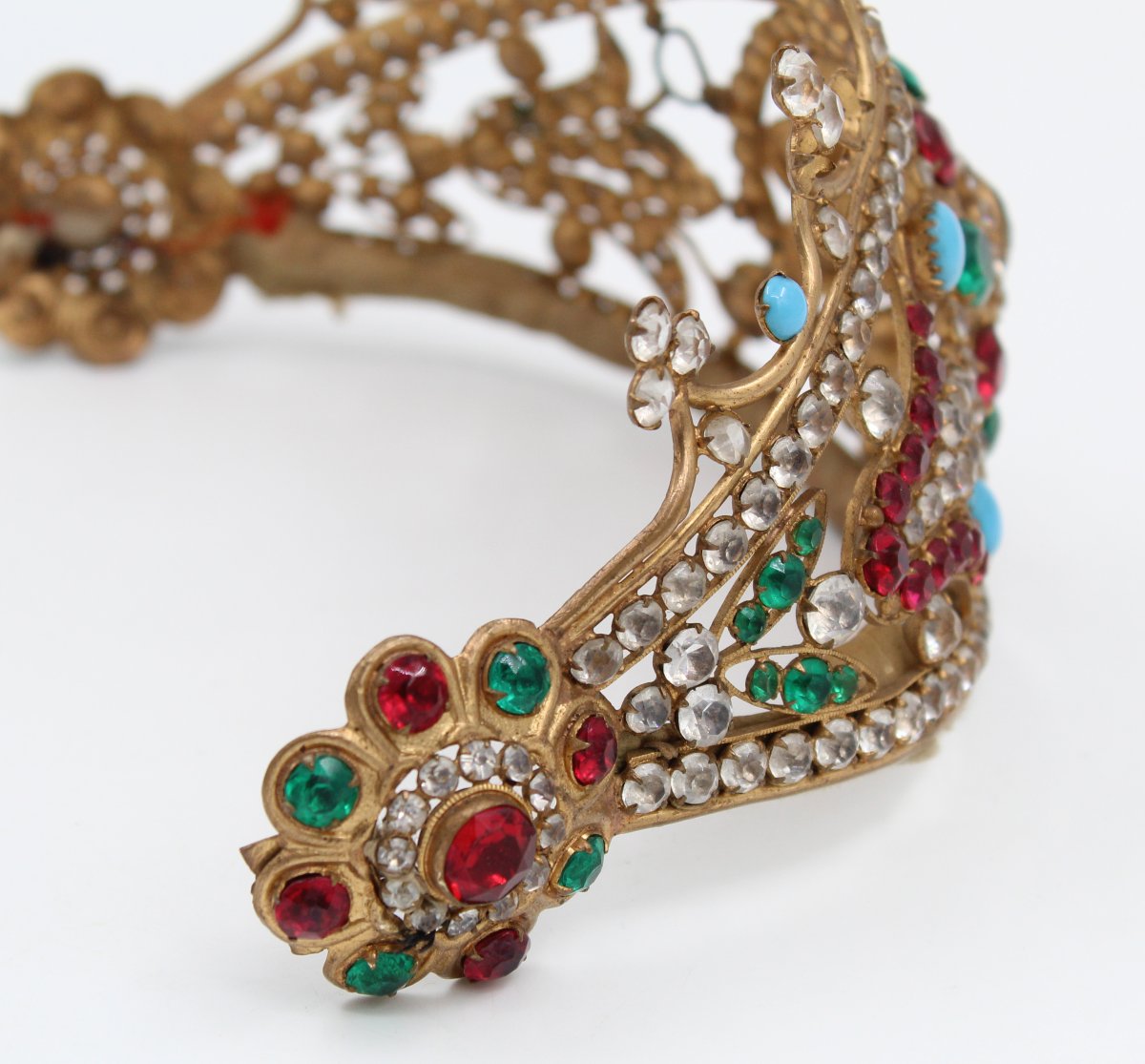 19th-century Gilt Brass Tiara With Rhinestones-photo-4