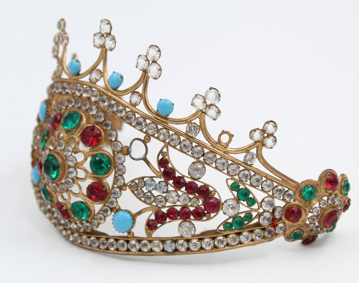 19th-century Gilt Brass Tiara With Rhinestones-photo-5