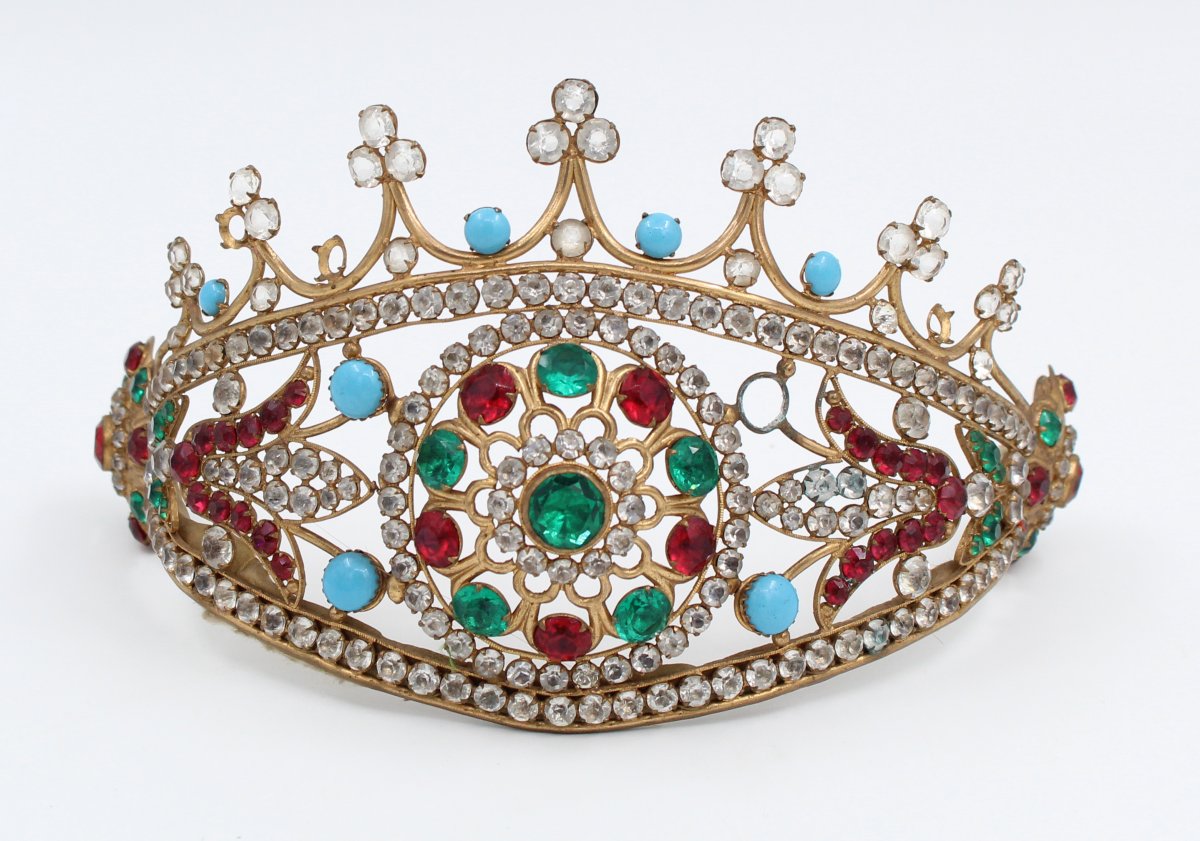 19th-century Gilt Brass Tiara With Rhinestones
