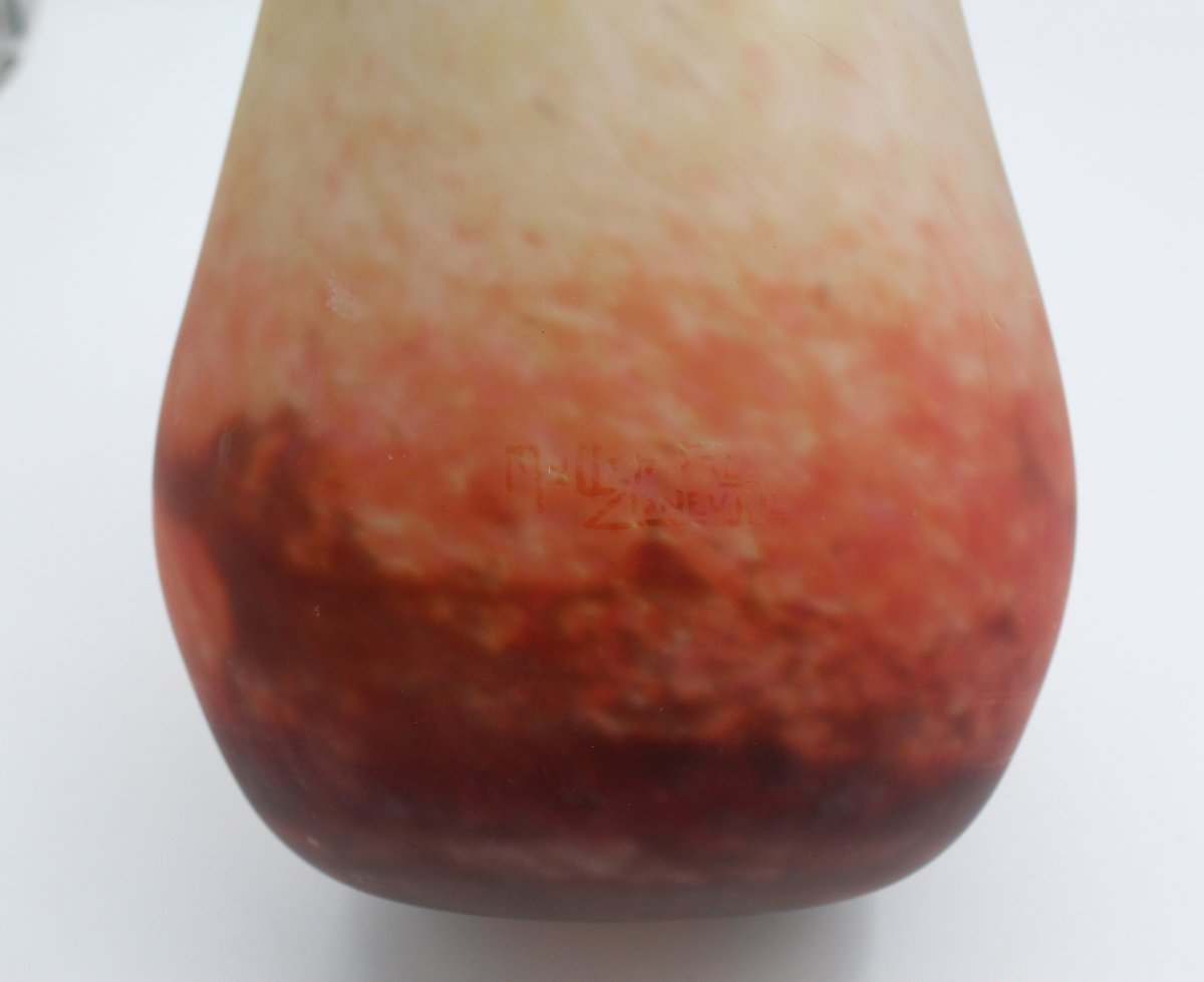 GRAND VASE en pâte de verre signée " MULLER FRERES LUNEVILLE " H= 30 CM-photo-3