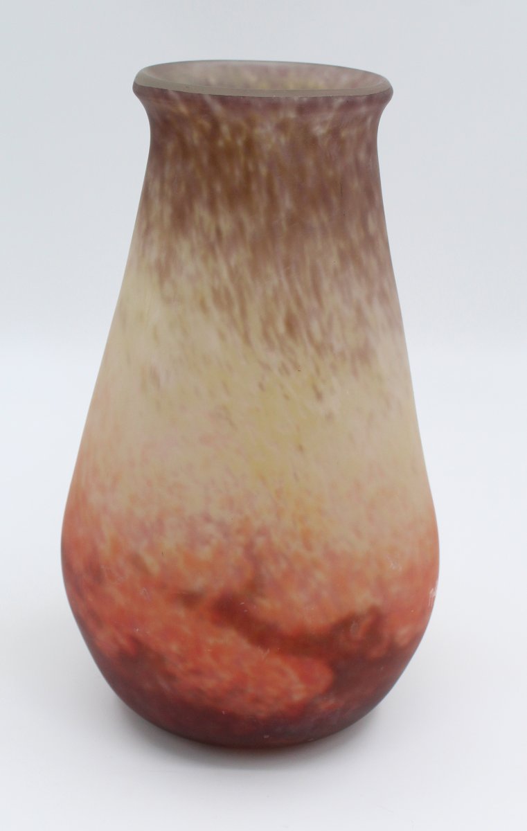 GRAND VASE en pâte de verre signée " MULLER FRERES LUNEVILLE " H= 30 CM-photo-4