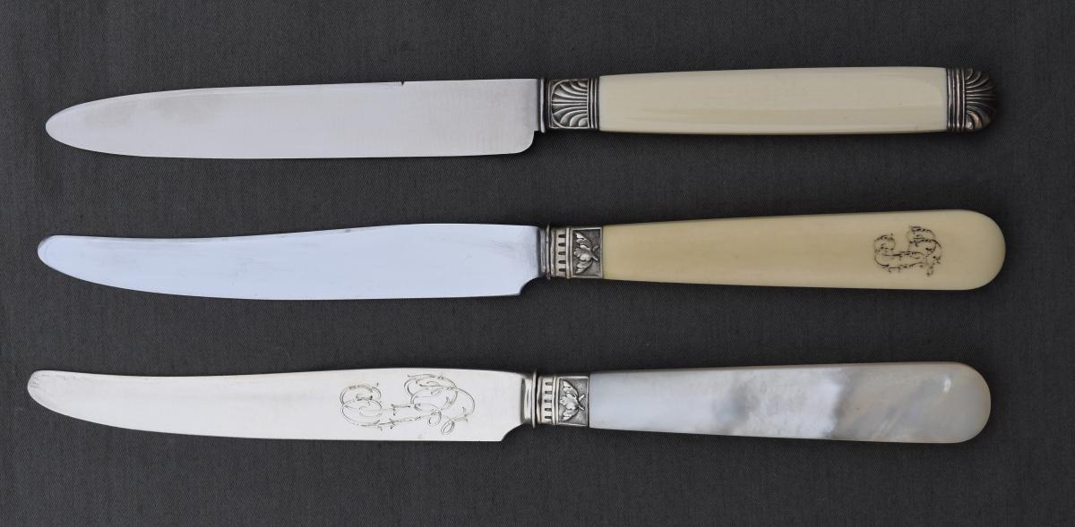 3 Series Of 8 Nacre / Silver Minerva Knives Ivoirine Bakelite Orf Tallois Paris-photo-1