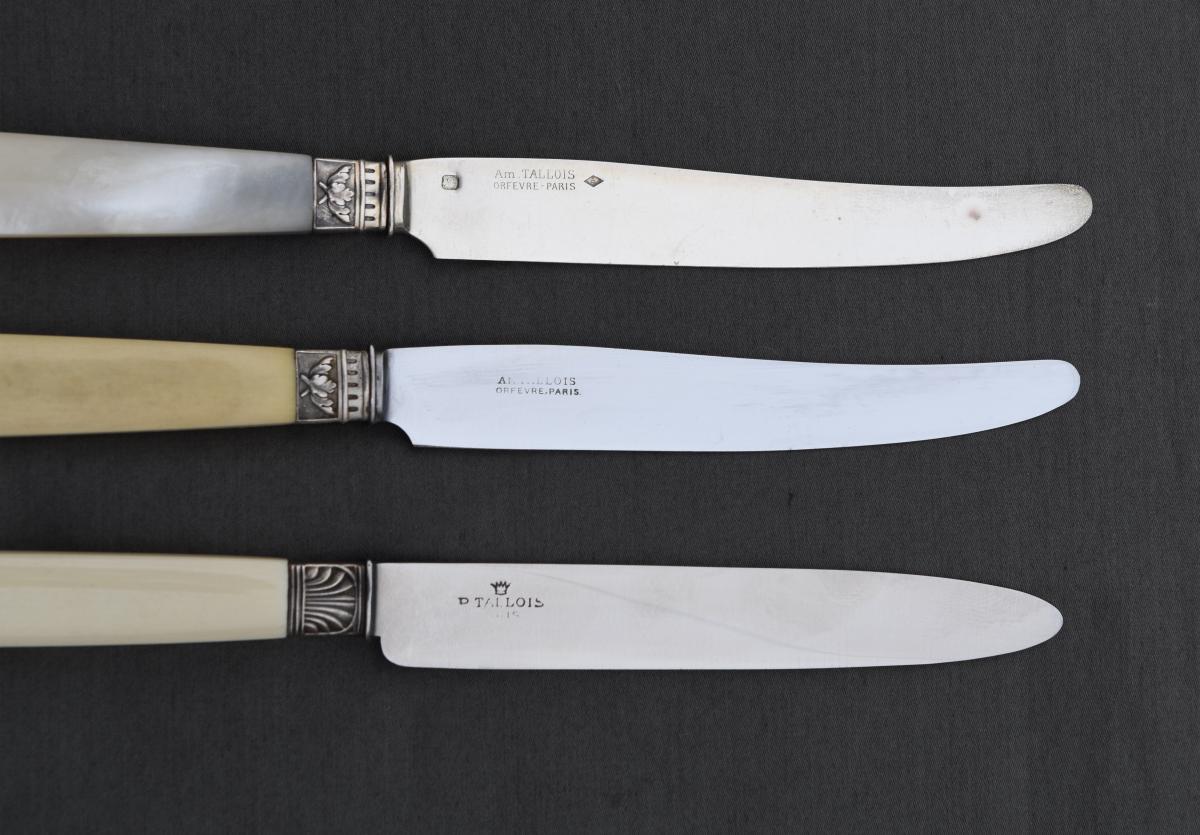 3 Series Of 8 Nacre / Silver Minerva Knives Ivoirine Bakelite Orf Tallois Paris-photo-3