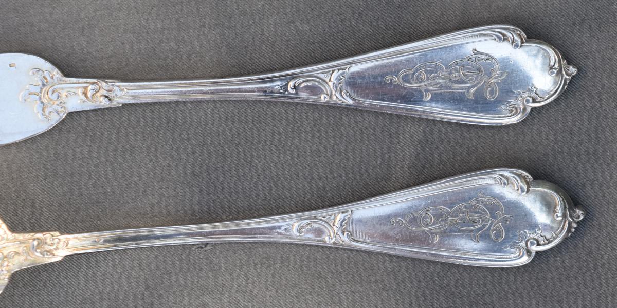 12 Sterling Silver Fish Cutlery Style Louis XV Rocaille Style-photo-2