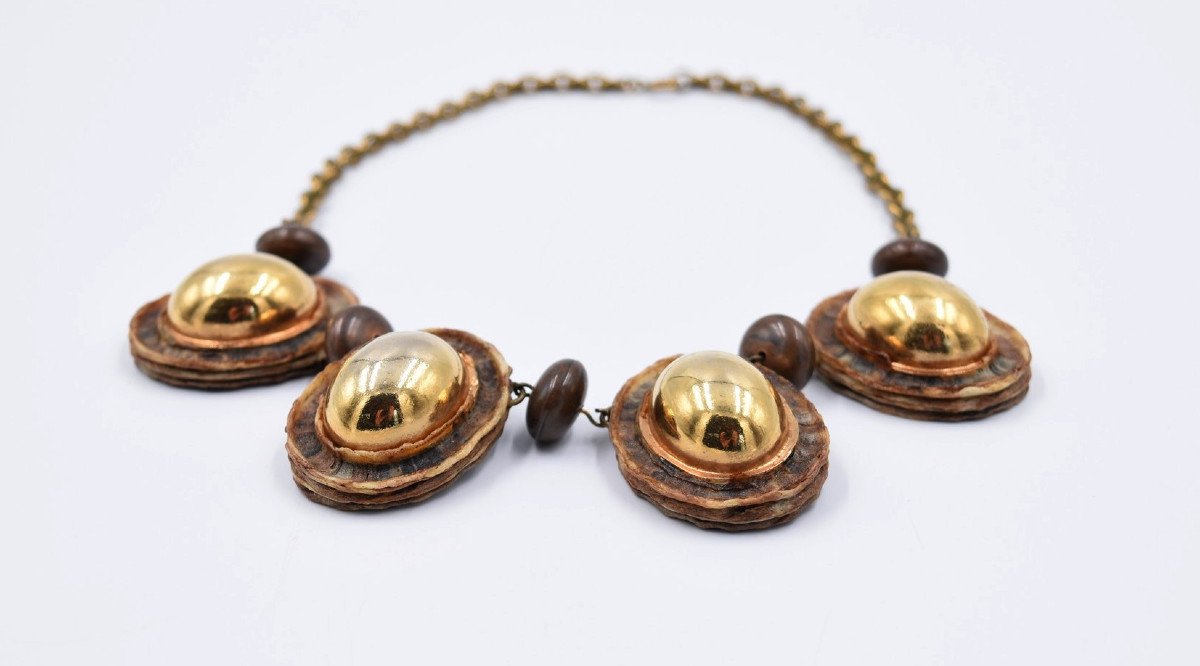 Ecole De Line Vautrin: Necklace In Talosel And Golden Metal-photo-2