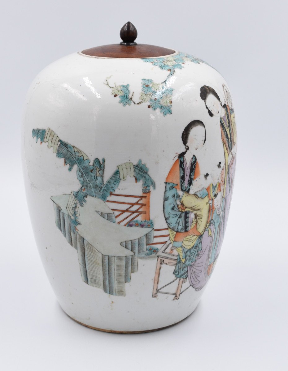 Pot Ovoide Couvert En Porcelaine De Chine XIX &egrave;me Qing-photo-3
