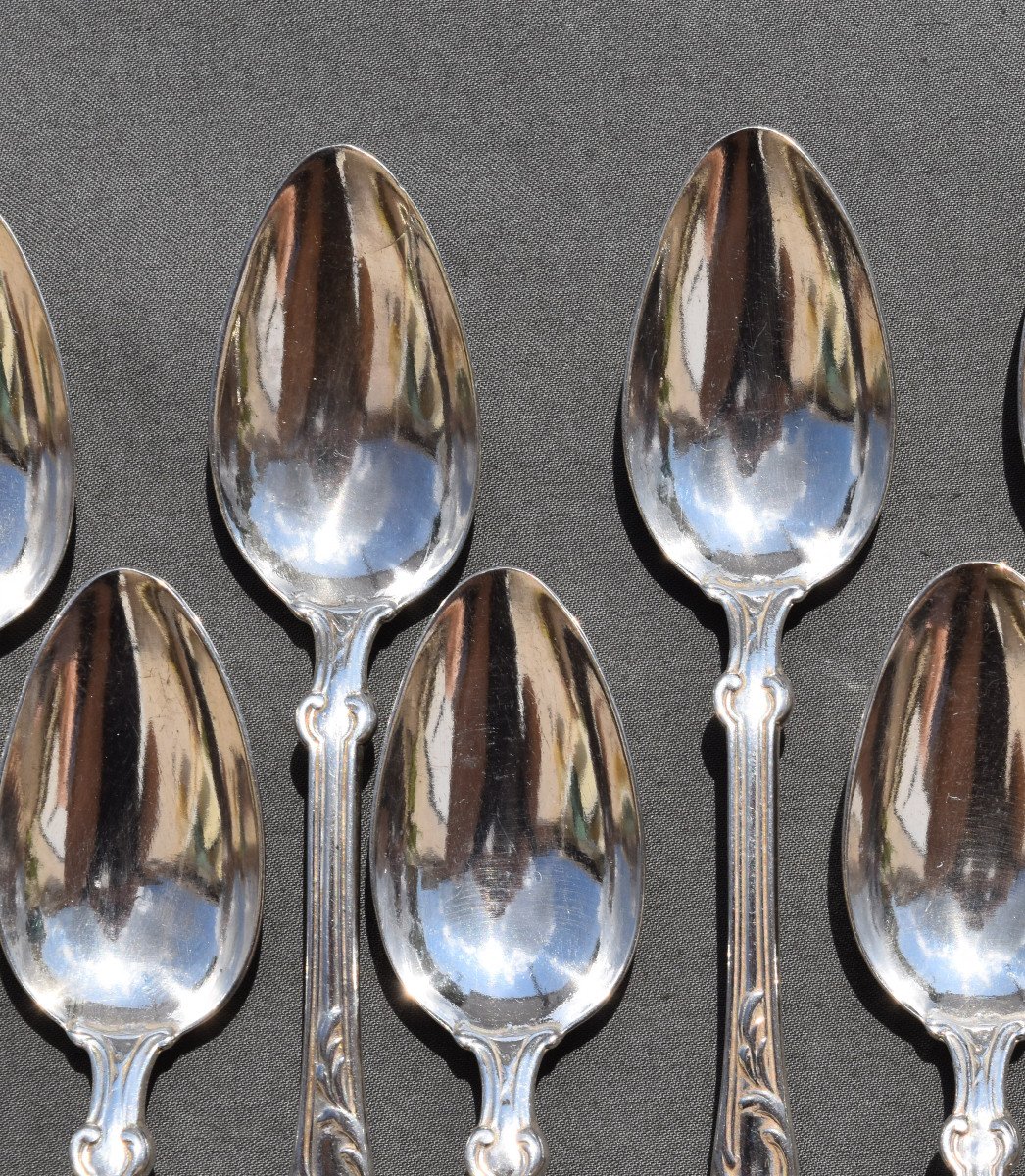 18 Cuilleres A Cafe Argent Massif Mini Poincon Rocaille Louis XV Coffee Spoon-photo-2