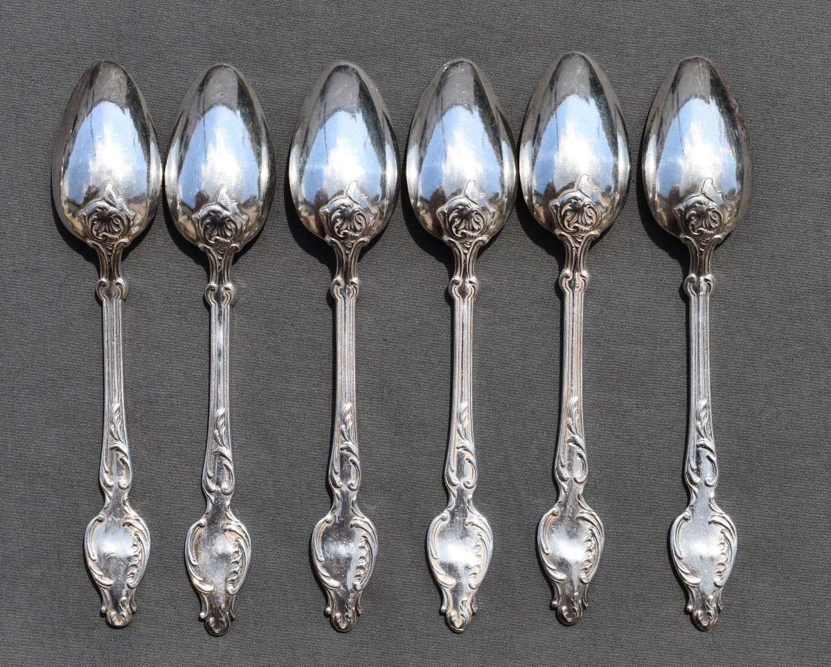 18 Coffee Spoons Sterling Silver Mini Poincon Rocaille Louis XV Coffee Spoon-photo-4