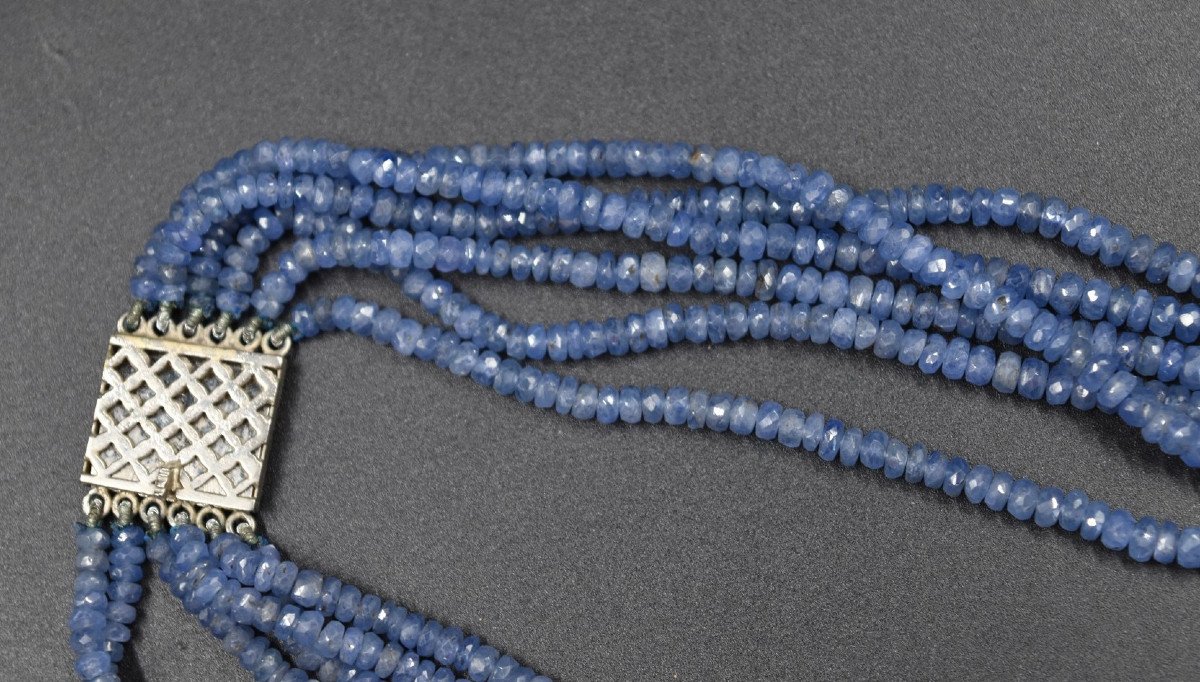 Vintage Six Row Natural Faceted Sapphire Bead Necklace-photo-2