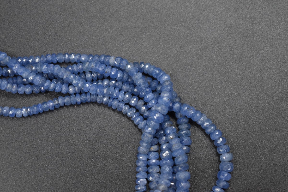 Vintage Six Row Natural Faceted Sapphire Bead Necklace-photo-4