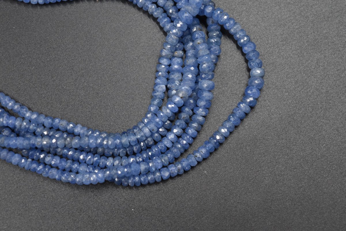 Vintage Six Row Natural Faceted Sapphire Bead Necklace-photo-5