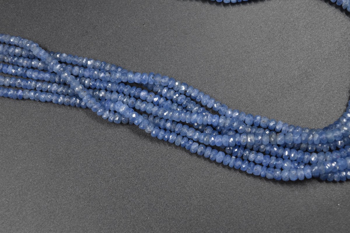 Vintage Six Row Natural Faceted Sapphire Bead Necklace-photo-6