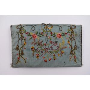 Embroidered Silk Pouch With Two Compartments Revolutionary Period 1789 1794