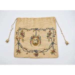 Embroidered Silk Pouch Second Half Of The Eighteenth Century