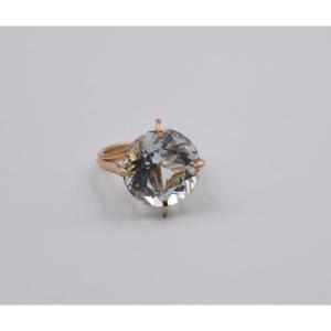 Bague Solitaire Vintage Or 18 Carats Et Grande Aigue Marine