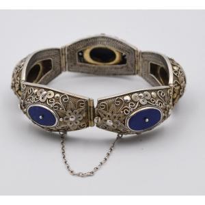 Bracelet Avec Médaillon En Argent Et Lapis Lazuli Asie Chine
