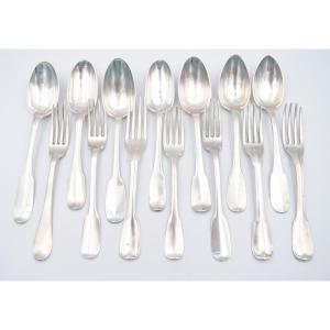 Lot Of 14 Forks And Spoons In Sterling Silver 18/19 Eme Depareilles