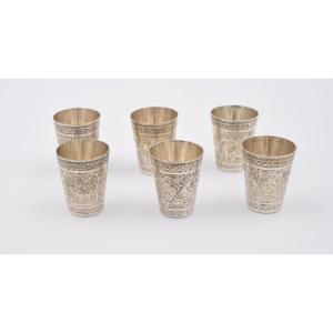 6 Goblets In Sterling Silver Islamic Iran Persian Qajar