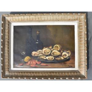 Oil On Canvas Still Life With Oysters Painted By Rozier Dominique