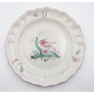 Varages Earthenware Plate With Polychrome Decor Of Birds 18th Century