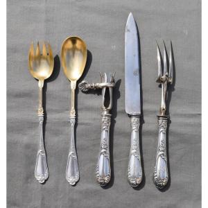 Carving / Salad Service In Silver Minerva Goldsmith Henri Soufflot Art Nouveau