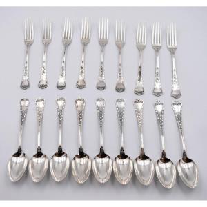 9 Art Nouveau Silver Table Cutlery Spoons & Forks Jezler Muguet