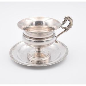 Chocolate Cup And Saucer In Silver Old Man Hallmark Empire Style