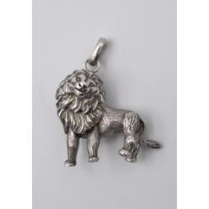 Antique Large Silver Articulated Lion Charm Pendant