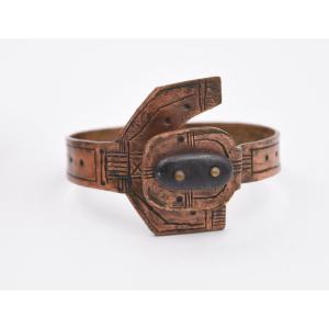 Bracelet Vintage Moderniste Brutaliste 70's Cuivre Et Galet