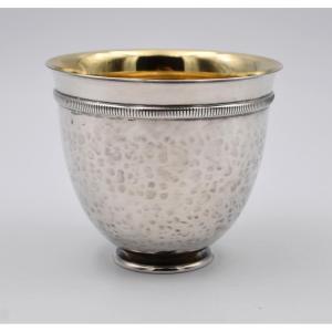 Coupe vide poche vintage Christian Dior à décor martelé en métal argenté