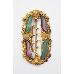 Ancienne boucle de ceinture du XIX ème siècle pomponne et pierres fines
