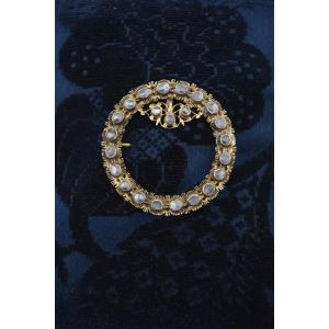 Ancienne broche en argent vermeil et pierres grises taille rose