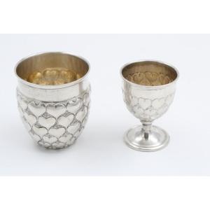 Christian DIOR Timbale et coquetier en argent massif sterling à décor de coeur