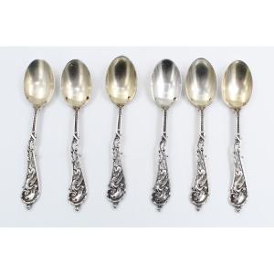 6 CUILLERES EN ARGENT MASSIF Minerve Henri Soufflot décor de Dragon Art Nouveau