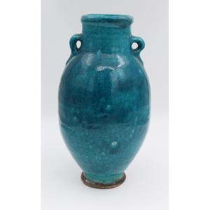 Raoul Lachenal Vase en céramique émaillée bleue vers 1930