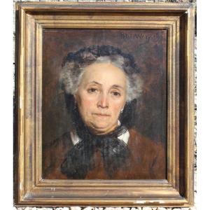 Oil On Panel Bust Portrait Of A Woman Wearing A Veil Signed Petit-wery Dated 1877