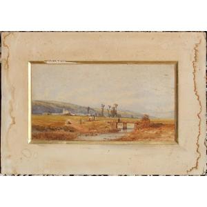 Tableau Aquarelle sur papier vue de paysage animé signé H CHOUPPE 1851